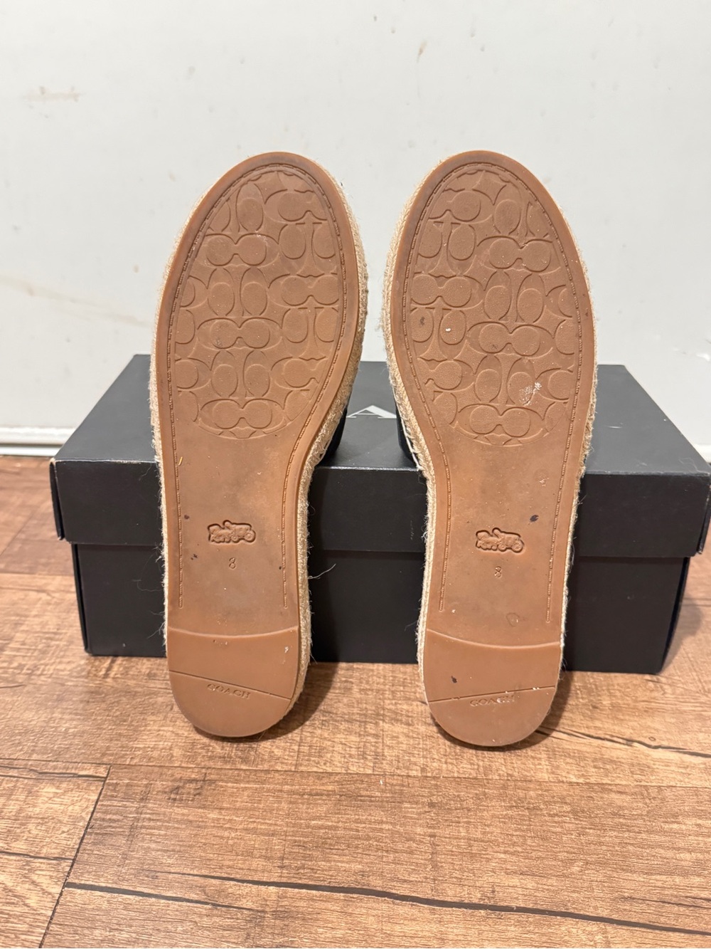 Coach Black Leather Espadrille Slide Sandals with Natural Jute Footbed - Picture 5 of 6